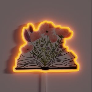 Watercolor Open Book With Florals Pink Flowers RGB Neon Sign Watercolor Open Book With Florals Pink Flowers RGB Neon Sign