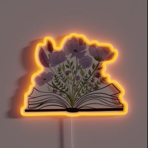Watercolor Open Book With Florals Purple Flowers RGB Neon Sign Watercolor Open Book With Florals Purple Flowers RGB Neon Sign