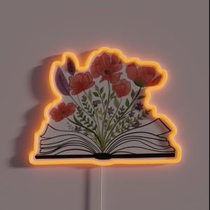 Watercolor Open Book With Florals Red Flowers RGB Neon Sign Watercolor Open Book With Florals Red Flowers RGB Neon Sign