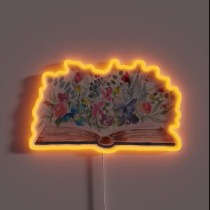 Watercolor Open Book With Florals RGB Neon Sign
