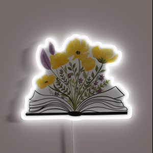 Watercolor Open Book With Florals Yellow Flowers RGB Neon Sign Watercolor Open Book With Florals Yellow Flowers RGB Neon Sign