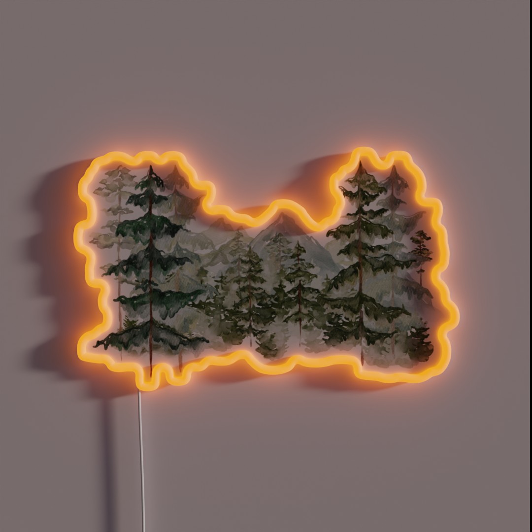 Watercolor Pine Forest And Mountain Aesthetic RGB Neon Sign Watercolor Pine Forest And Mountain Aesthetic RGB Neon Sign