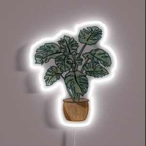 Watercolor Potted Monstera Plant RGB Neon Sign
