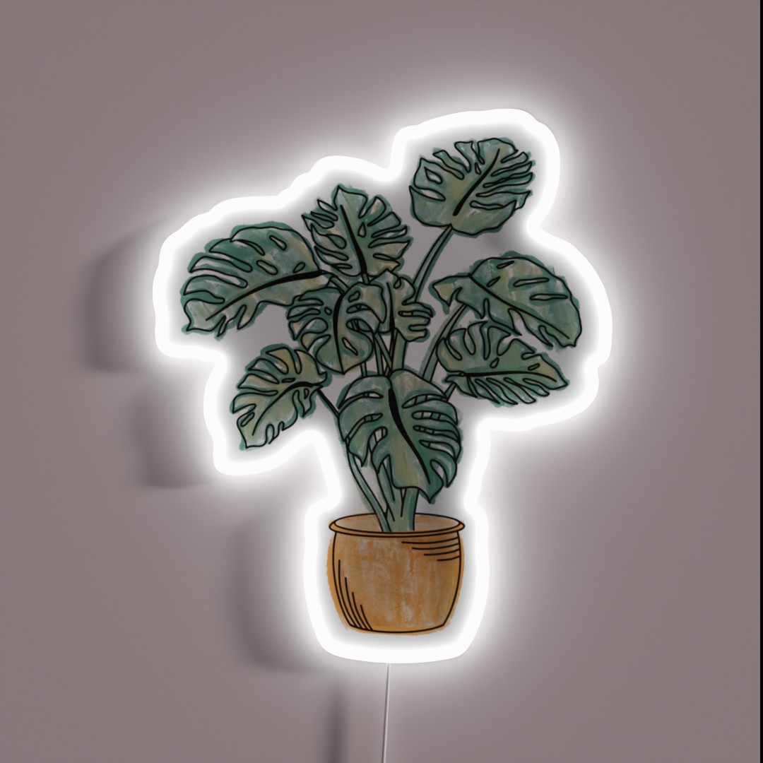 Watercolor Potted Monstera Plant RGB Neon Sign Watercolor Potted Monstera Plant RGB Neon Sign