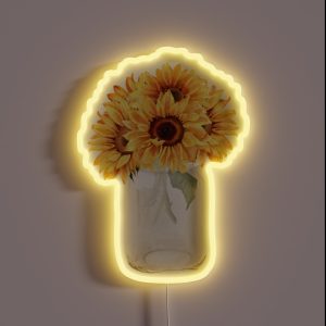Watercolor Rustic Sunflower Bouquet In Mason Jar RGB Neon Sign