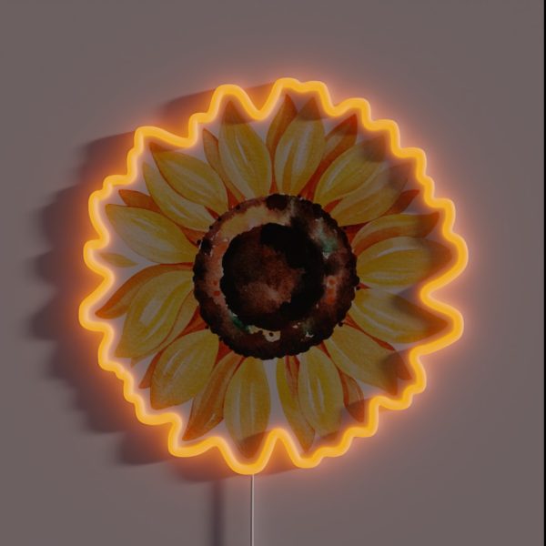 Watercolor Sunflower Hand Painted Yellow RGB Neon Sign