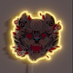 Watercolor Tiger Japanese Mask Illustration RGB Neon Sign Watercolor Tiger Japanese Mask Illustration RGB Neon Sign