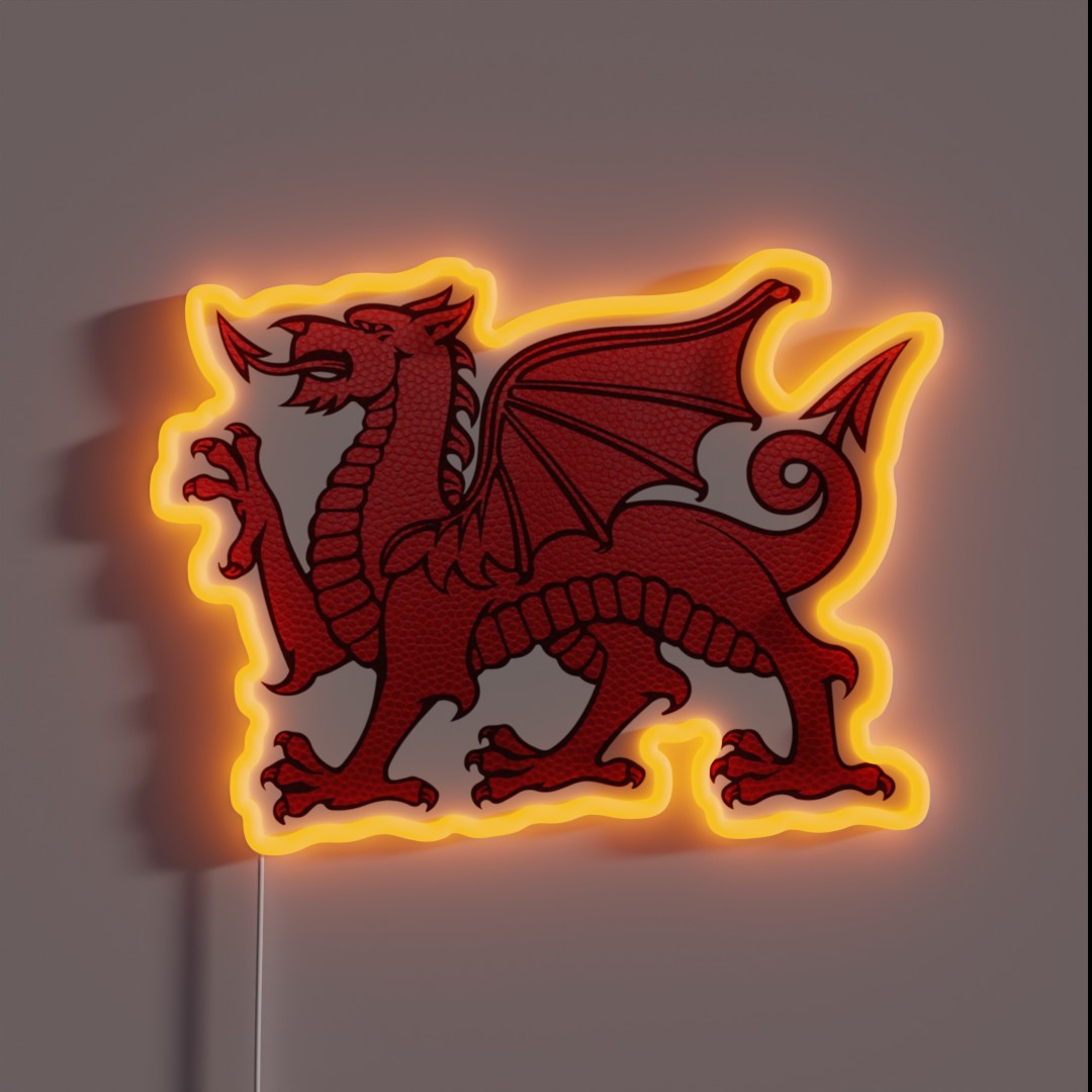 Welsh Red Dragon Leather Texture RGB Neon Sign Welsh Red Dragon Leather Texture RGB Neon Sign