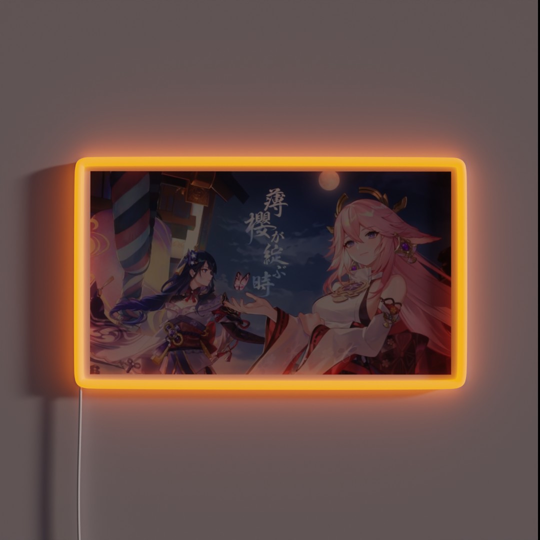 When The Sakura Blooms Yae Miko And Ei Poster RGB Neon Sign When The Sakura Blooms Yae Miko And Ei Poster RGB Neon Sign