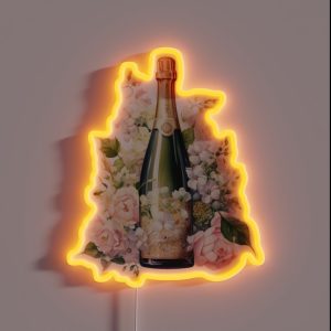 Wine With Aesthetic Pink Flowers RGB Neon Sign