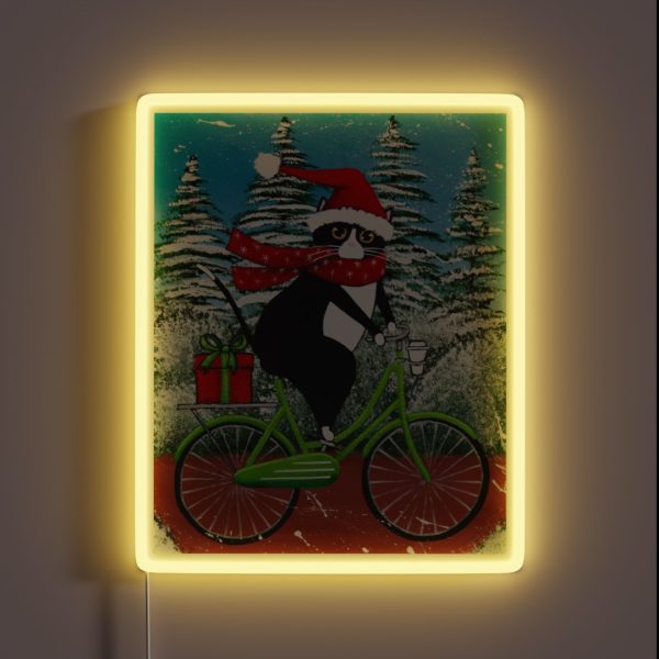 Winter Cat Bicycle Ride RGB Neon Sign