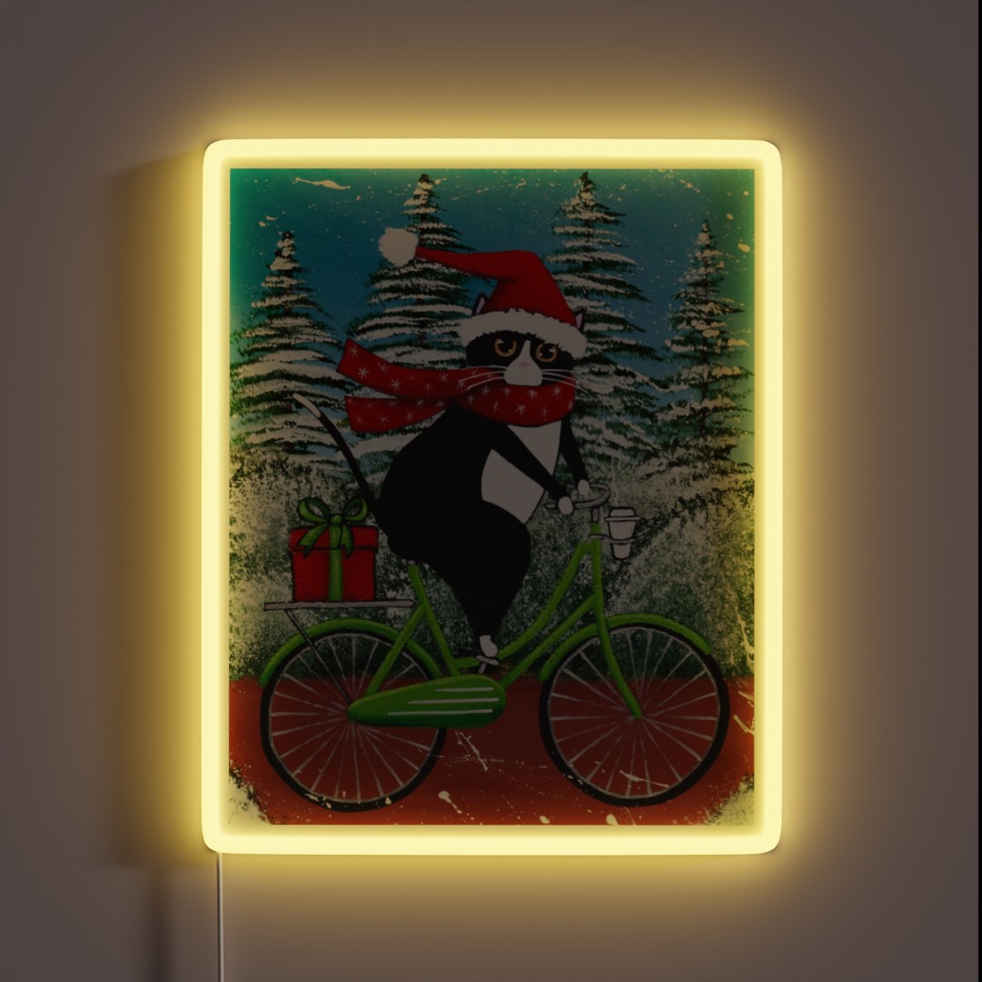 Winter Cat Bicycle Ride RGB Neon Sign Winter Cat Bicycle Ride RGB Neon Sign