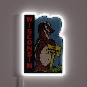 Wisconsin Badger Vintage Travel Decal RGB Neon Sign Wisconsin Badger Vintage Travel Decal RGB Neon Sign