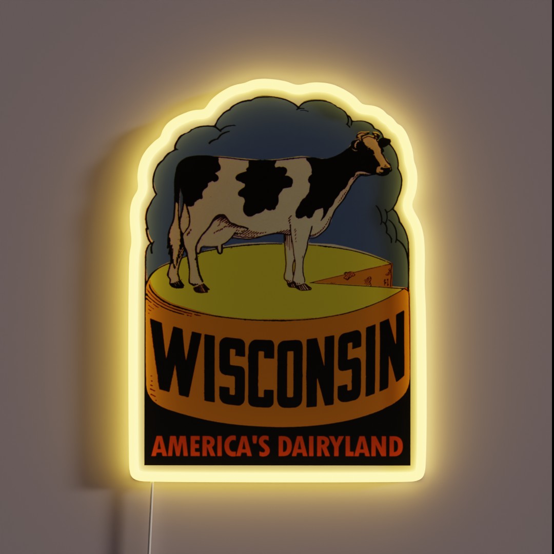 Wisconsin State Vintage Travel Decal RGB Neon Sign Wisconsin State Vintage Travel Decal RGB Neon Sign