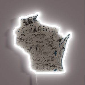 Wisconsin Vintage Picture Map RGB Neon Sign