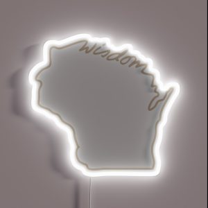 Wisdom Script Wisconsin Outline Green Beige RGB Neon Sign Wisdom Script Wisconsin Outline Green Beige RGB Neon Sign