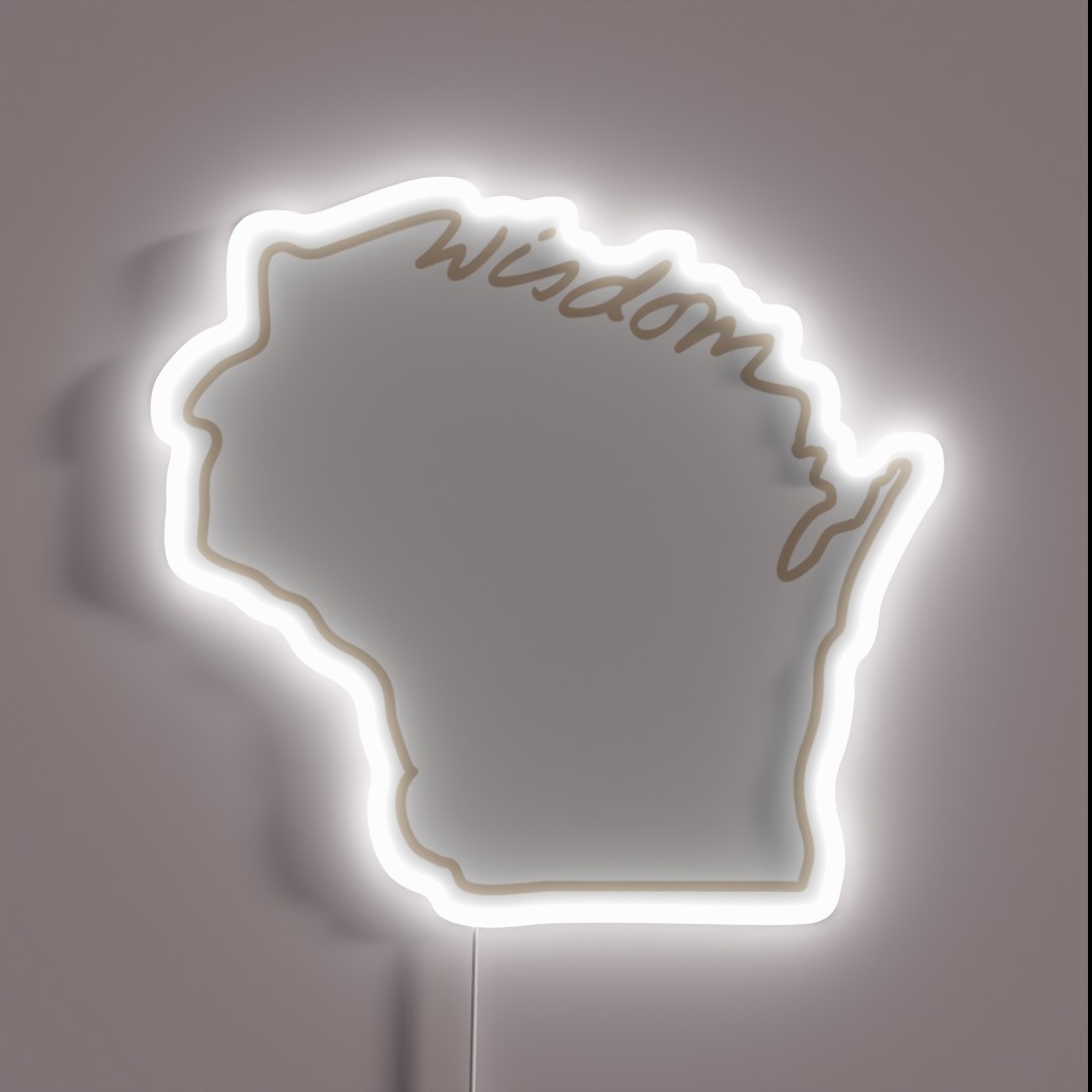 Wisdom Script Wisconsin Outline Green Beige RGB Neon Sign Wisdom Script Wisconsin Outline Green Beige RGB Neon Sign
