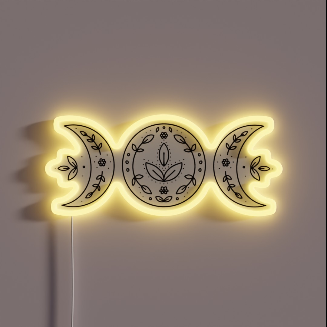 Witchy Floral Triple Goddess Moon Illustration RGB Neon Sign Witchy Floral Triple Goddess Moon Illustration RGB Neon Sign