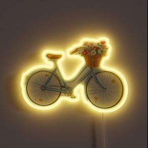 Women S Bicycle With Flowers In Basket RGB Neon Sign Women S Bicycle With Flowers In Basket RGB Neon Sign
