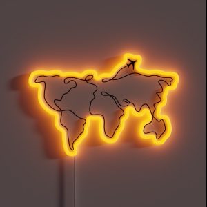 World Map Line Art RGB Neon Sign