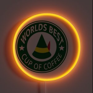 Worlds Best Cup Of Coffee Elf RGB Neon Sign