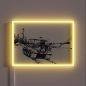 WW2 Snowy German Tank Tiger Illustration RGB Neon Sign