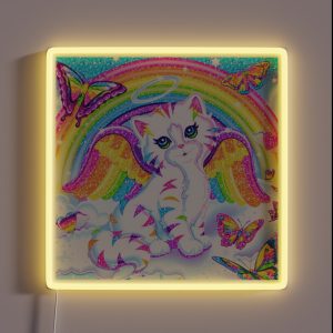 Y2k Sparkly Rainbow Angelic Cat With Butterflies RGB Neon Sign Y2k Sparkly Rainbow Angelic Cat With Butterflies RGB Neon Sign