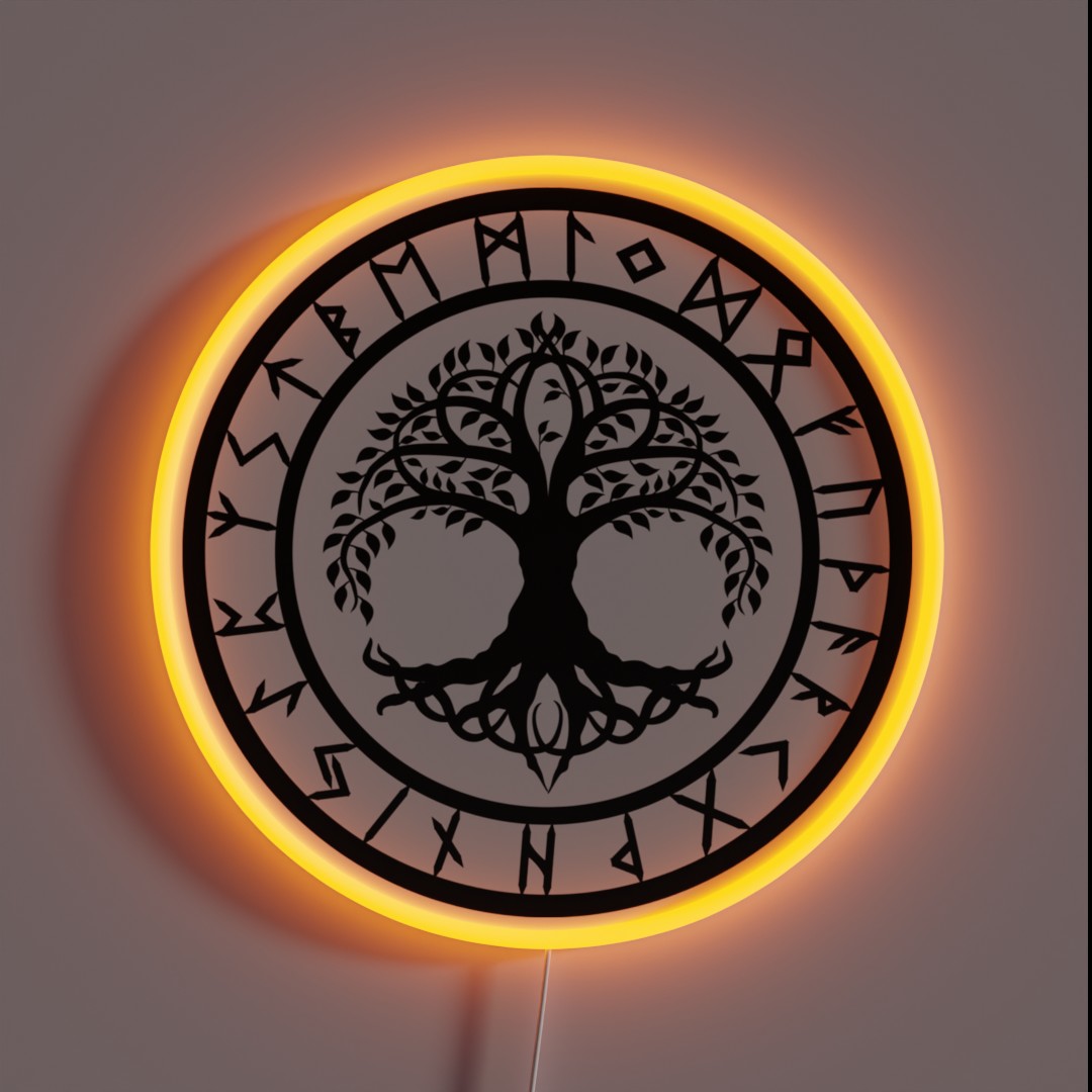 Yggdrasil Rune Circle Variant I RGB Neon Sign Yggdrasil Rune Circle Variant I RGB Neon Sign