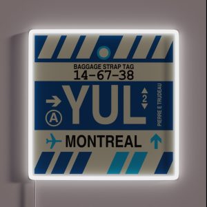 YUL Montreal Airport Code Vintage Baggage Tag Design RGB Neon Sign
