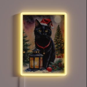 Yule Cat Black Cat Under The Full Moon At Christmas RGB Neon Sign