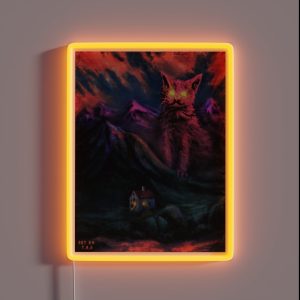 Yule Cat Christmas Folklore Fantasy Digital Art RGB Neon Sign